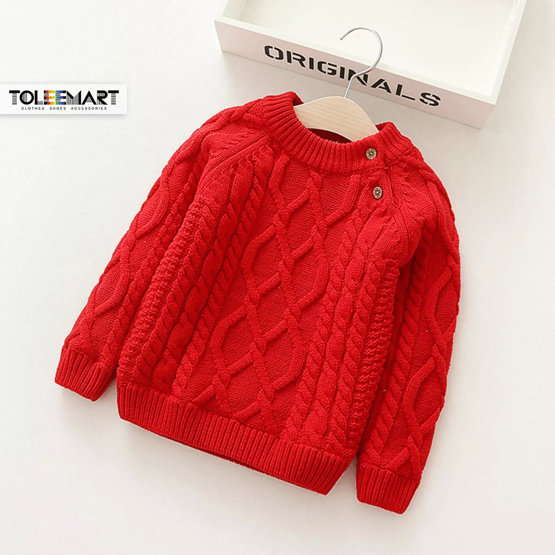 Toddler Baby Cotton Pullover Sweater Tops Kids Fall Winter Knit Sweater Solid Color Clothes 1-5T 