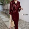 Women Turn Down Buttons Belted Lace-up Casual Long Dress - Image 3