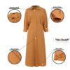 Women Turn Down Buttons Belted Lace-up Casual Long Dress - Image 2